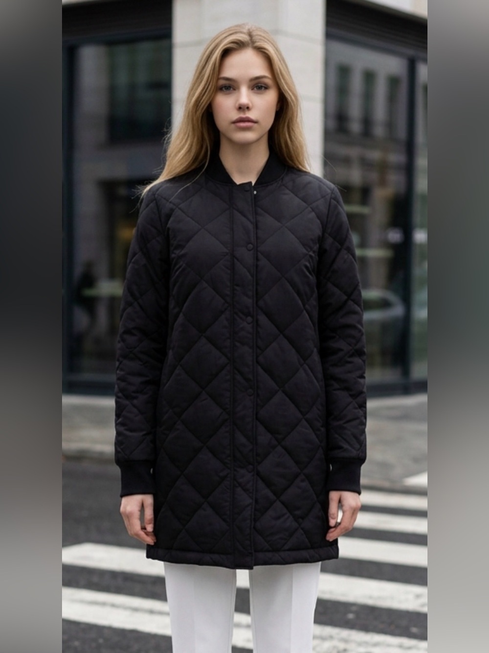 Women's Black Quilted Longline Puffer Coat R1